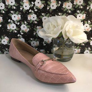 Pink Crocodile Loafers with Gold Clasp